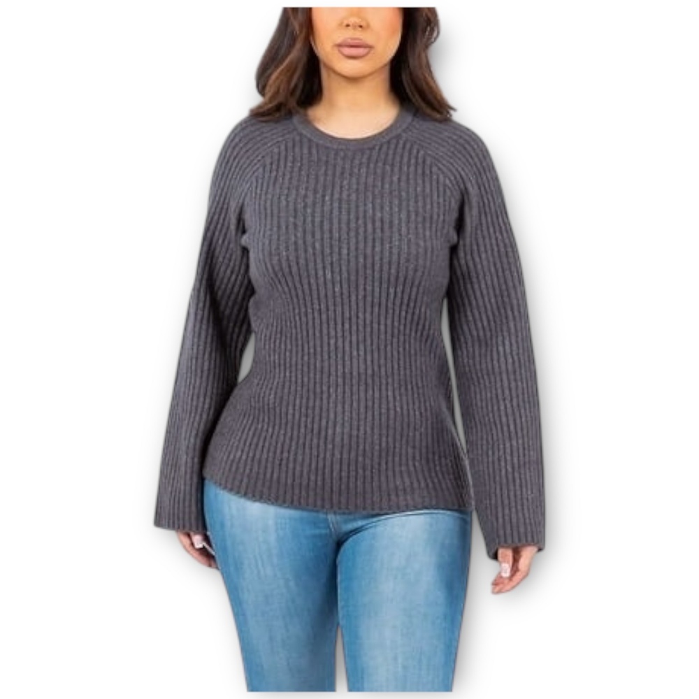 NWT Fever Bell Sleeve Ribbed Knit Sweater Gray Small - Picture 4 of 5